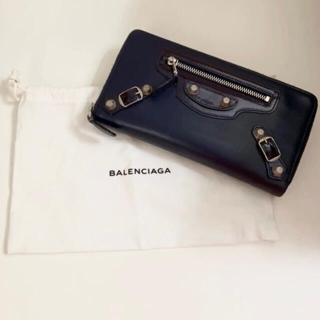 ギフ_包装 【Hawaii限定】BALENCIAGA ネイビー長財布