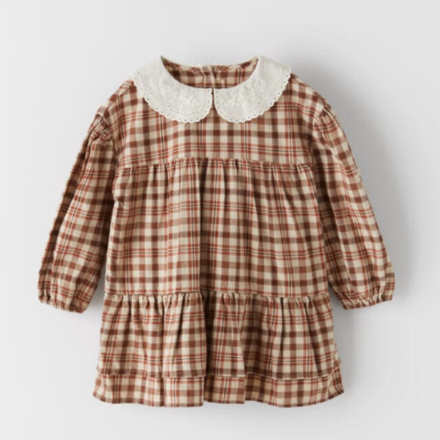 ZARA KIDS(ザラキッズ)の新品未使用✳︎zara kids 刺繍　チェックワンピース キッズ/ベビー/マタニティのキッズ服女の子用(90cm~)(ワンピース)の商品写真