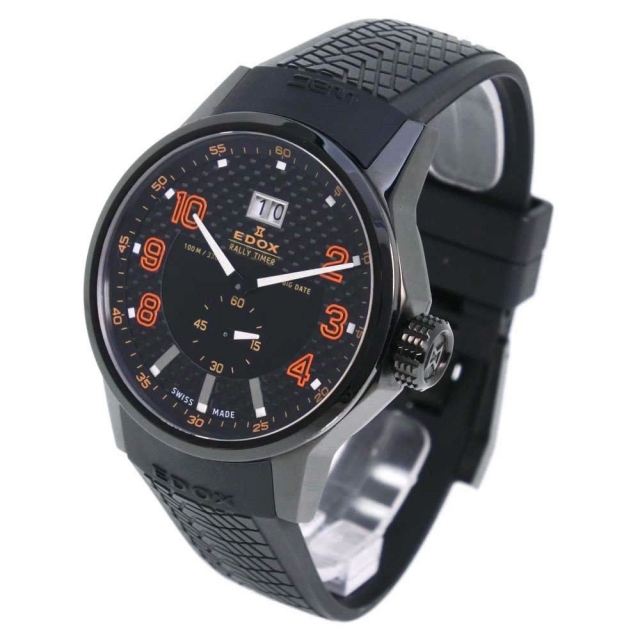 EDOX(エドックス)の【EDOX】エドックス ラリータイマー 64008-37N-NOR ステンレススチール×ラバー オレンジ クオーツ メンズ 黒文字盤 腕時計 メンズの時計(腕時計(アナログ))の商品写真