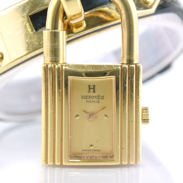 Hermes(エルメス)の【HERMES】エルメス ケリーウォッチ クロコダイル×金メッキ 黒 〇S クオーツ レディース ゴールド文字盤 腕時計 レディースのファッション小物(腕時計)の商品写真