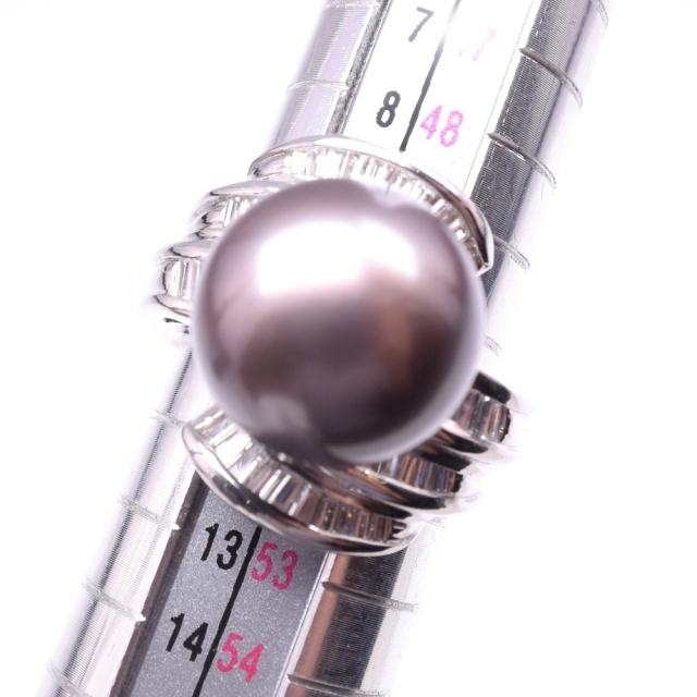 ダイヤモンド Pt900プラチナ×ブラックパール（黒蝶真珠） 11号 レディース リング・指輪