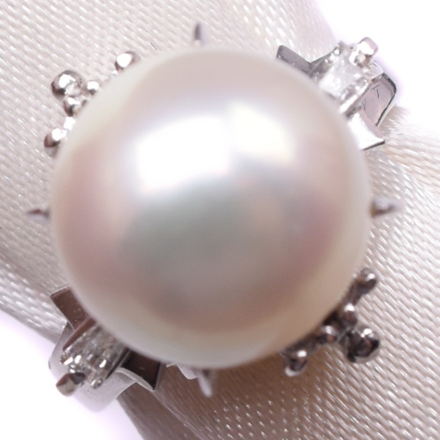 パール ダイヤモンド Pt900プラチナ×真珠 7号 レディース リング・指輪