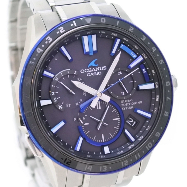 【CASIO】カシオ オシアナス GPS OCW-G1200-1AJF チタン ブルー ソーラー電波時計 メンズ 黒文字盤 腕時計