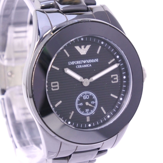 Armani(アルマーニ)の【ARMANI】エンポリオ・アルマーニ セラミカ スモセコ AR-1422 ステンレススチール クオーツ メンズ 黒文字盤 腕時計 メンズの時計(腕時計(アナログ))の商品写真