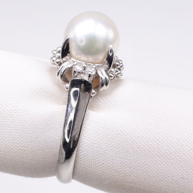 真珠 ダイヤモンド8.0 ｍｍ パール×Pt900プラチナ 11号 レディース リング・指輪
