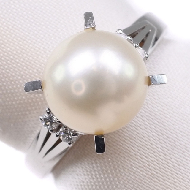 約80ｍｍ表記サイズ真珠 ダイヤモンド8.0 ｍｍ パール×Pt900プラチナ 11号 レディース リング・指輪