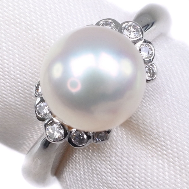 約80ｍｍ表記サイズ真珠 ダイヤモンド8.0 ｍｍ パール×Pt900プラチナ 9.5号 レディース リング・指輪