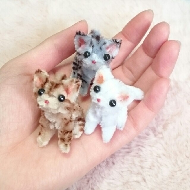 値下げ ☆モールアート ミニチュア ねこ ２匹 セット ハンドメイドのぬいぐるみ/人形(人形)の商品写真