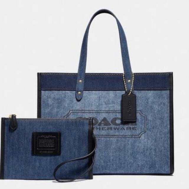 新品】COACH デニム トートバッグ ポーチ付き - トートバッグ