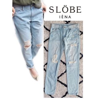 スローブイエナ(SLOBE IENA)のSLOBE ダメージ クラッシュ　デニム ボーイフレンド　パンツ(デニム/ジーンズ)