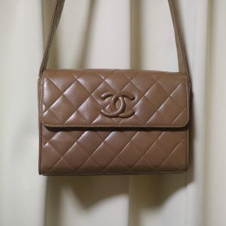 CHANEL 正規品 美品 マトラッセ ショルダーバッグ グレージュブラウン