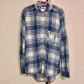 アメリカンイーグル(American Eagle)のAMERICAN EAGLE チェックシャツ L 白×青(シャツ/ブラウス(長袖/七分))