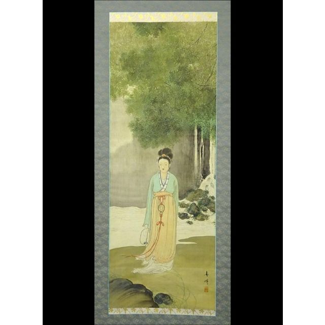 掛軸 在銘『中国美人 人物図』絹本 無地箱付 掛け軸 p070312 掛軸 在銘『中国美人 人物図』絹本 無地箱付 掛け軸 p070312