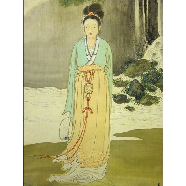 掛軸 在銘『中国美人 人物図』絹本 無地箱付 掛け軸 p070312 掛軸 在銘『中国美人 人物図』絹本 無地箱付 掛け軸 p070312