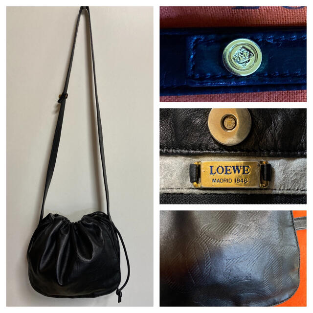 極 美品 LOEWE オールド ロエベ ナッパレザー ショルダーバッグ 黒
