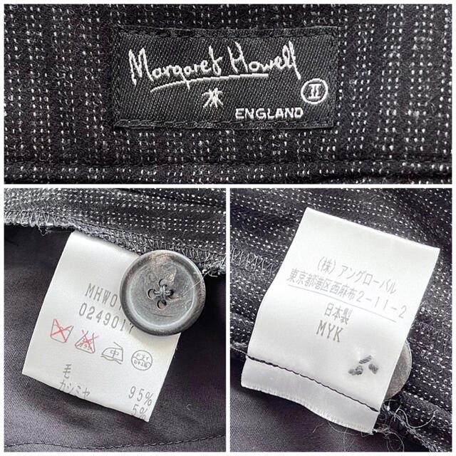MARGARET HOWELL(マーガレットハウエル)のマーガレットハウエル カシミヤ混ストライプワイドパンツ チャコール 2 MHL レディースのパンツ(カジュアルパンツ)の商品写真