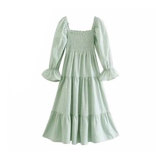 ザラ(ZARA)の🌸春先行💐3446◆green チェック柄 バックリボン ワンピース(ひざ丈ワンピース)