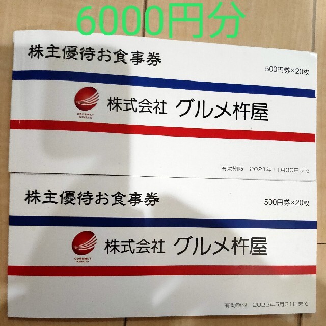 グルメ杵屋 株主優待お食事券 6000円分