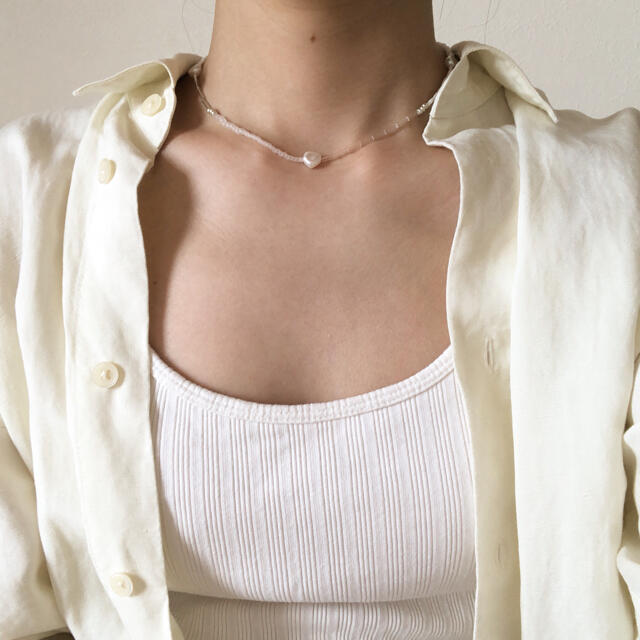 necklace…pearl ハンドメイドのアクセサリー(ネックレス)の商品写真