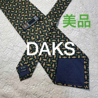 ダックス(DAKS)の美品！DAKS ネクタイ シルク 総柄 グリーン×イエロー 大人気！(ネクタイ)