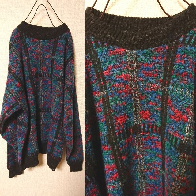 Santa Monica(サンタモニカ)のOLD古着　カラフルな毛糸がカワイイストライプ柄　design　KNIT　ニット メンズのトップス(ニット/セーター)の商品写真