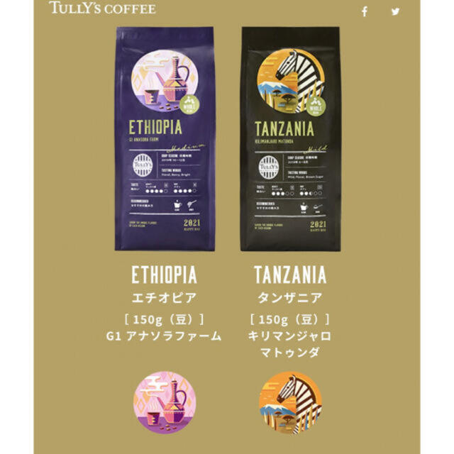 TULLY'S COFFEE(タリーズコーヒー)のTully'sCoffee 2021 HAPPY BAG コーヒー豆 5点 食品/飲料/酒の飲料(コーヒー)の商品写真