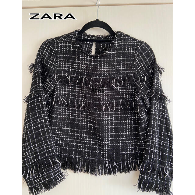 ZARA(ザラ)の28日までセール！ZARAツイードフリンジニットプルオーバー レディースのトップス(ニット/セーター)の商品写真