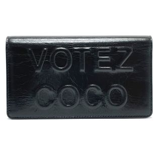 シャネル(CHANEL)のシャネル CHANEL ロゴエンボス ヴィンテージ A82184 VOTEZ COCO シワ加工 2つ折り財布 レザー ブラック 未使用(財布)