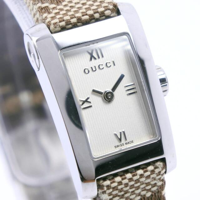 Gucci 【GUCCI】グッチ 8600L ステンレススチール×GGキャンバス クオーツ レディース 白文字盤 腕時計の通販 by  質にしきの's shop｜グッチならラクマ