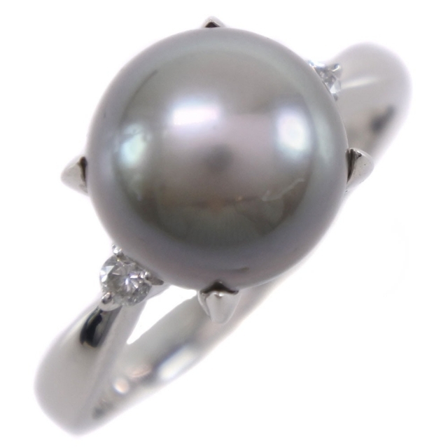 約95ｍｍ表記サイズ真珠9.5 ｍｍ Pt900プラチナ×ブラックパール（黒蝶真珠）×ダイヤモンド 13号 ブラック D0.07 レディース リング・指輪
