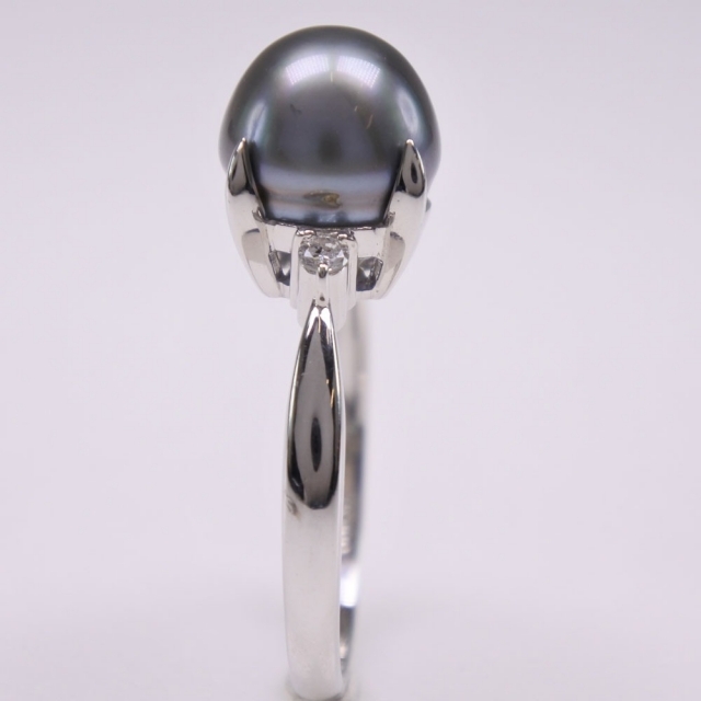 真珠9.0 ｍｍ Pt900プラチナ×ブラックパール（黒蝶真珠）×ダイヤモンド 13号 ブラック D0.07 レディース リング・指輪 レディースのアクセサリー(リング(指輪))の商品写真