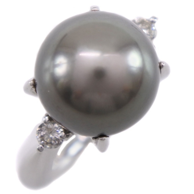 真珠11.0 ｍｍ Pt900プラチナ×ブラックパール（黒蝶真珠）×ダイヤモンド 11.5号 グレー D0.13 レディース リング・指輪