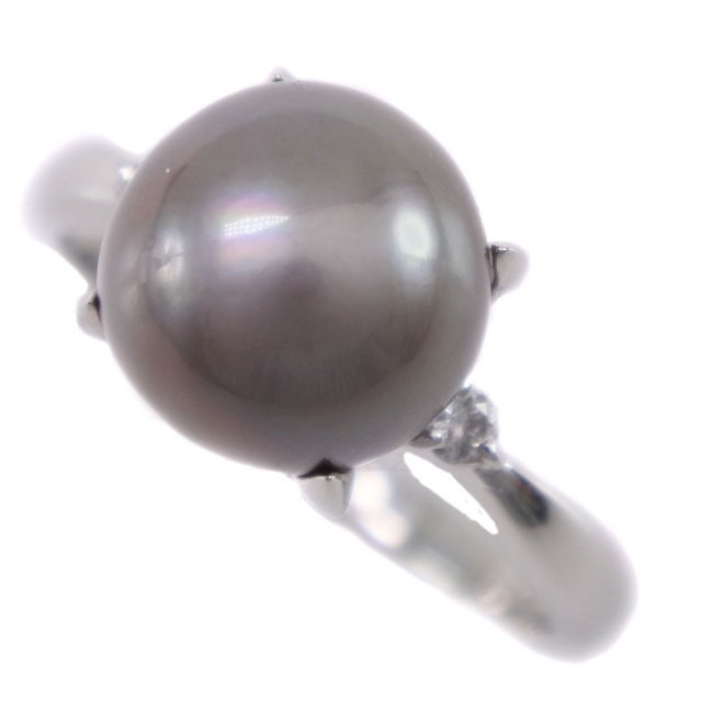 真珠9.5 ｍｍ Pt900プラチナ×ブラックパール（黒蝶真珠）×ダイヤモンド 13号 グレー D0.07 レディース リング・指輪 レディースのアクセサリー(リング(指輪))の商品写真