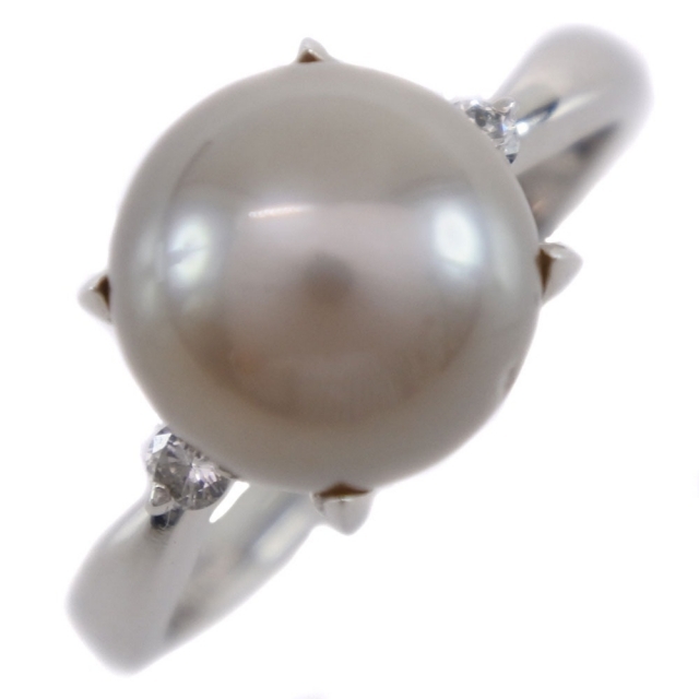 真珠9.5 ｍｍ Pt900プラチナ×ブラックパール（黒蝶真珠）×ダイヤモンド 13号 グレー D0.07 レディース リング・指輪13号13号リング幅