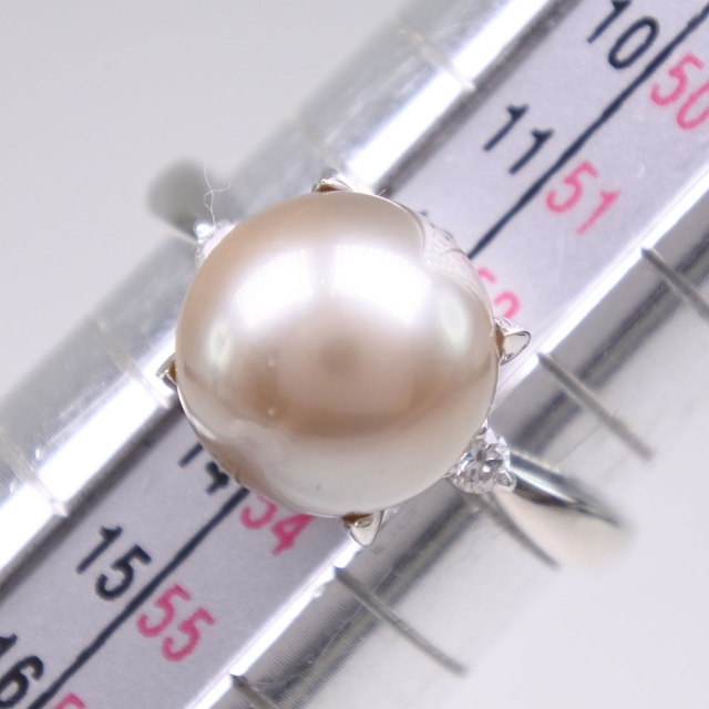 真珠9.5 ｍｍ Pt900プラチナ×ブラックパール（黒蝶真珠）×ダイヤモンド 13号 グレー D0.07 レディース リング・指輪 レディースのアクセサリー(リング(指輪))の商品写真