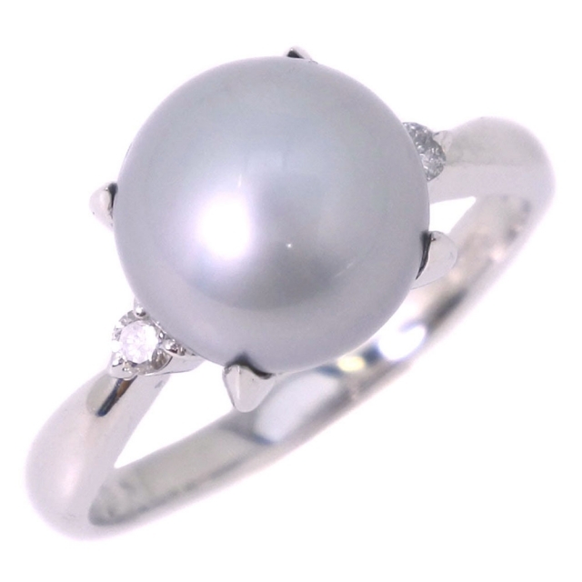 真珠9.5 ｍｍ Pt900プラチナ×ブラックパール（黒蝶真珠）×ダイヤモンド 12.5号 グレー D0.07 レディース リング・指輪