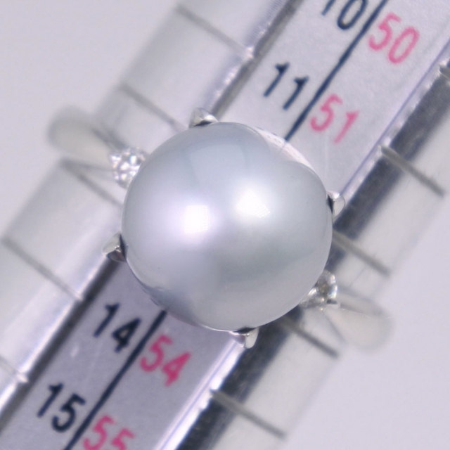 真珠9.5 ｍｍ Pt900プラチナ×ブラックパール（黒蝶真珠）×ダイヤモンド 12.5号 グレー D0.07 レディース リング・指輪 レディースのアクセサリー(リング(指輪))の商品写真