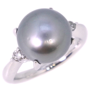 真珠11.5 ｍｍ Pt900プラチナ×ブラックパール（黒蝶真珠）×ダイヤモンド 11号 ブラック D0.13 レディース リング・指輪(リング(指輪))
