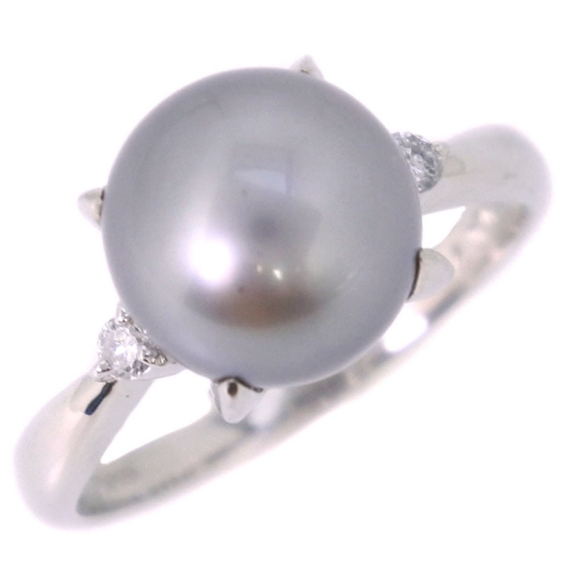 真珠9.5 ｍｍ Pt900プラチナ×ブラックパール（黒蝶真珠）×ダイヤモンド 13号 パール 0.07 レディース リング・指輪