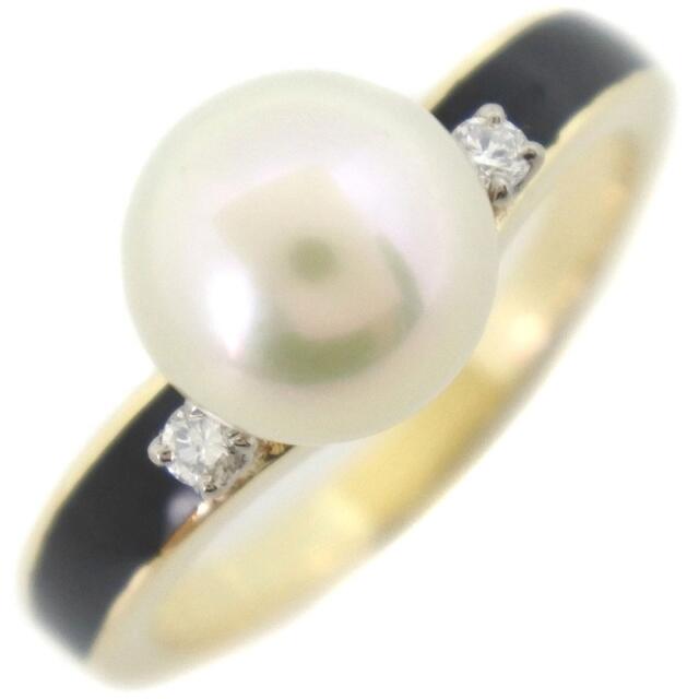 【MIKIMOTO】ミキモト 真珠7.5ｍｍ K18イエローゴールド×パール×ダイヤモンド 8号 ブラック レディース リング・指輪
