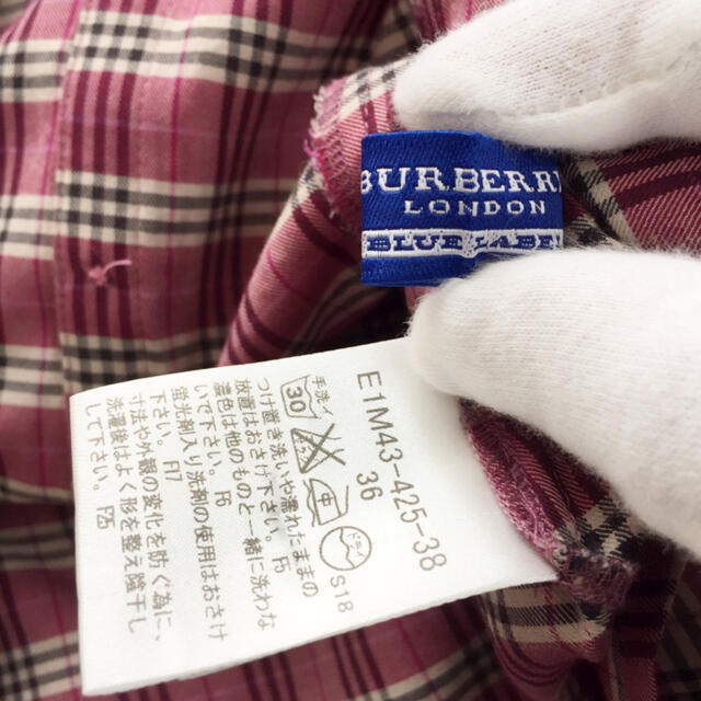 BURBERRY BLUE LABEL(バーバリーブルーレーベル)のバーバリー スタンドカラー ノバチェックシャツ フリル リボン付き Sサイズ レディースのトップス(シャツ/ブラウス(長袖/七分))の商品写真