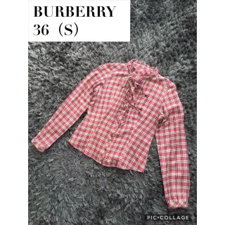 バーバリーブルーレーベル(BURBERRY BLUE LABEL)のバーバリー スタンドカラー ノバチェックシャツ フリル リボン付き Sサイズ(シャツ/ブラウス(長袖/七分))