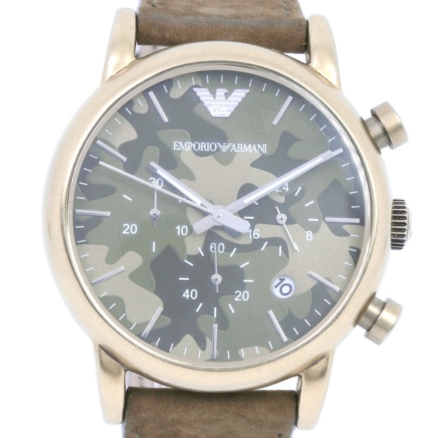 Armani(アルマーニ)の【ARMANI】エンポリオ・アルマーニ AR-1818 ステンレススチール×レザー カモフラージュ クオーツ クロノグラフ メンズ 迷彩文字盤 腕時計 メンズの時計(腕時計(アナログ))の商品写真