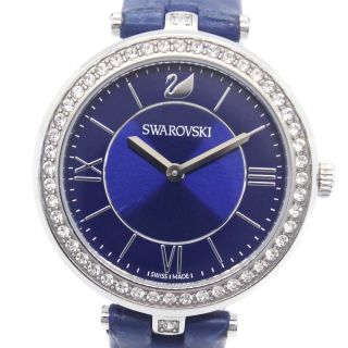 スワロフスキー(SWAROVSKI)の【SWAROVSKI】スワロフスキー ラインストーン ステンレススチール×レザー ネイビー クオーツ アナログ表示 レディース ネイビー文字盤 腕時計(腕時計)