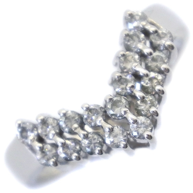 V字 Pt900プラチナ×ダイヤモンド 9.5号 D0.36 レディース リング・指輪