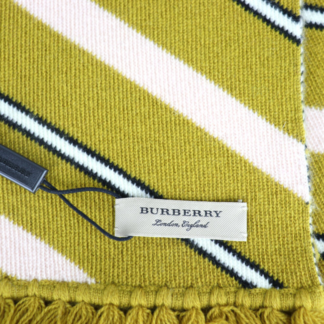 BURBERRY(バーバリー)のBURBERRY バーバリー  KNITTED STRIPE TIPPET マフラー 407535 ウール カシミヤ  マスタード ピンク ホワイト ストライプ 【本物保証】 レディースのファッション小物(マフラー/ショール)の商品写真