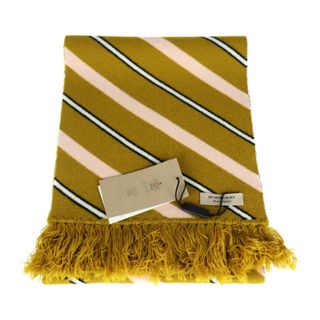 バーバリー(BURBERRY)のBURBERRY バーバリー  KNITTED STRIPE TIPPET マフラー 407535 ウール カシミヤ  マスタード ピンク ホワイト ストライプ 【本物保証】(マフラー/ショール)