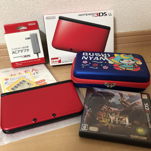 Nintendo 3DS LL 本体 レッド/ブラック＋モンハン4セット携帯用ゲーム
