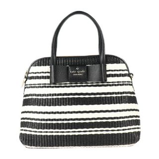 ケイトスペードニューヨーク(kate spade new york)のKate Spade ケイトスペード  バッグ ハンドバッグ PXRU5765   ストロー×レザー ブラック ホワイト ゴールド金具 リボン ストライプ ボーダー 2WAY ショルダーバッグ 【本物保証】(ハンドバッグ)