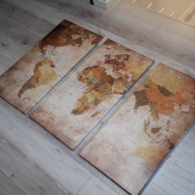 世界地図　キャンバスアート　3枚組　アンティーク　アート　芸術　レトロ 2
